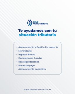 📑 Gestión tributaria integral para monotributistas y emprendedores
En Solo Monotributo brindamos asesoramiento permanente y soluciones a medida en:
• Monotributo
• Ingresos Brutos
• Declaraciones juradas
• Recategorizaciones
• Planes de pago
• Asesoramiento impositivo
🌐 Más info en www.solomonotributo.ar
#Impuestos #AsesoramientoFiscal #Monotributo #GestiónContable